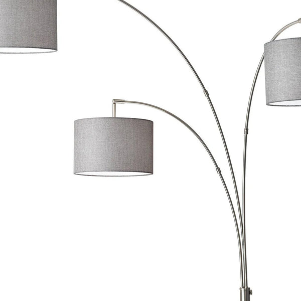 Three Light Floor Lamp Brushed Steel Metal Arc Arms