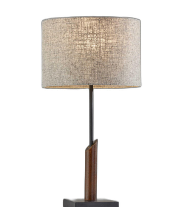 Sculptural Wood Black Metal Table Lamp