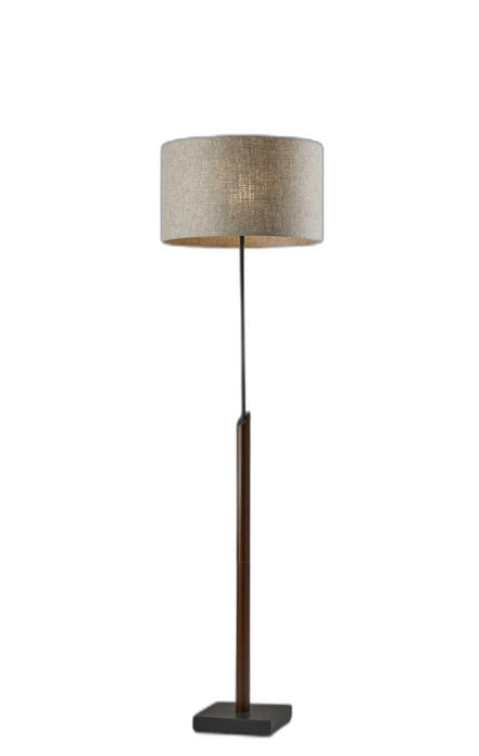 Sculptural Wood Floor Lamp with Black Metal Accents