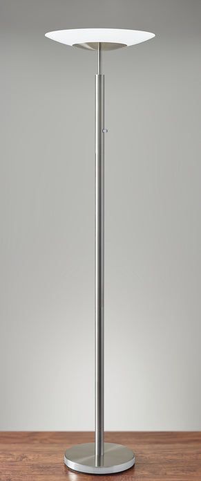 Brushed Steel Metal Thick Pole with Wide Disc Shade Torchiere Floor Lamp