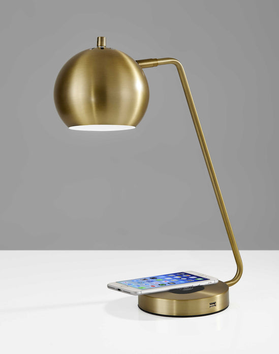 Retro Antiqued Brass Wireless Charging Station Desk Lamp