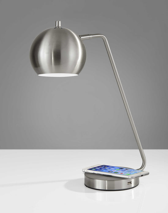 Retro Brushed Steel Wireless Charging Station Desk Lamp