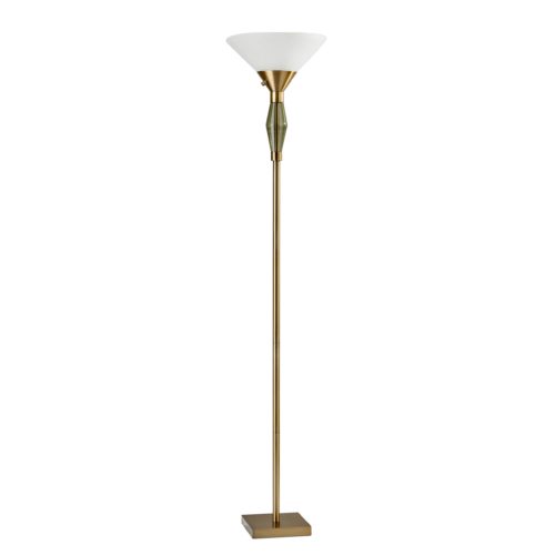 Green Glass Bauble Torchiere Floor Lamp in Burnished Brass Finish