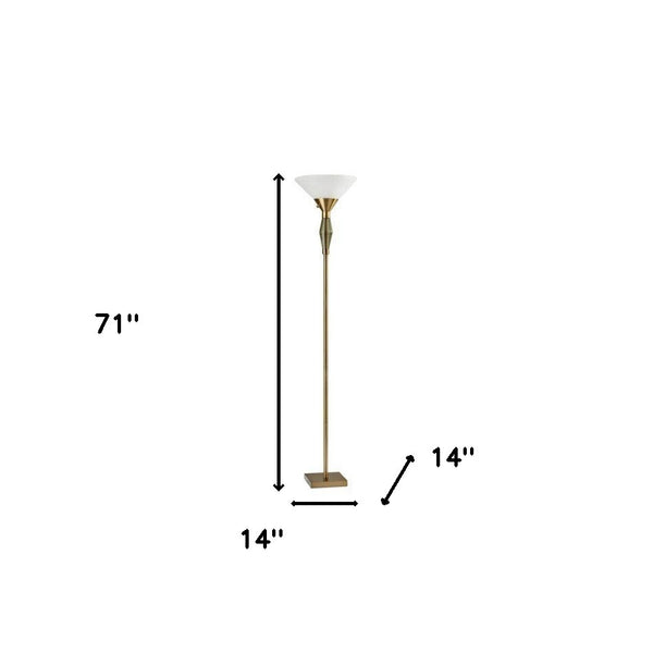 Green Glass Bauble Torchiere Floor Lamp in Burnished Brass Finish