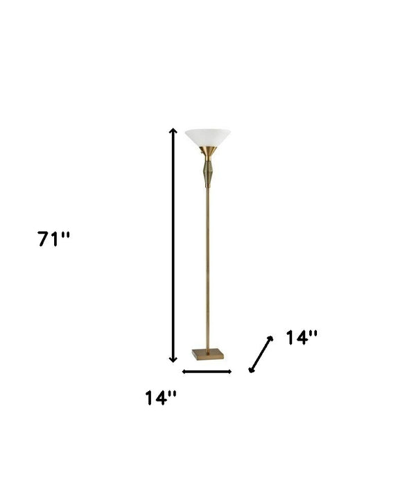 Green Glass Bauble Torchiere Floor Lamp in Burnished Brass Finish