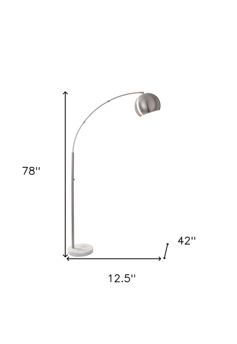 Curved Arm Floor Lamp with Spherical Satin Steel Shade