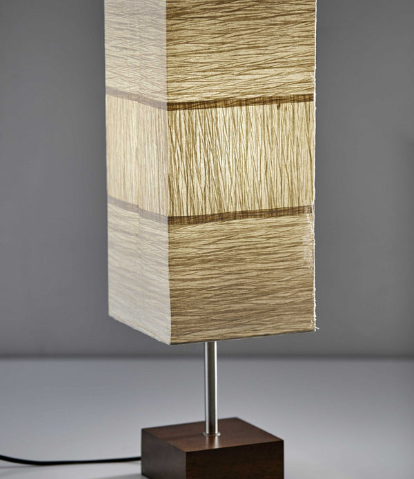 ZigZag Tan Paper Shade Table Lamp with Walnut Wood Base