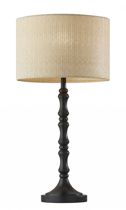 Black Natural Boho Turned Base Table Lamp