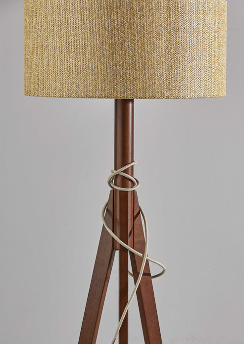 Natural Chunky Tripod Floor Lamp With Walnut Wood