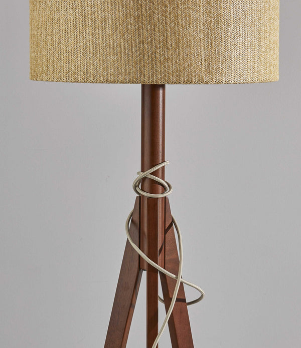 Natural Chunky Tripod Floor Lamp With Walnut Wood