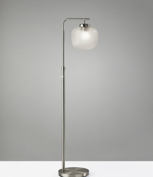 Retro Floor Lamp Brushed Steel Metal with Clear Dotty Glass Shade