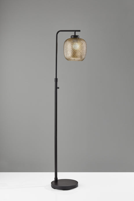 Retro Floor Lamp Bronze Metal with Mercury  Dotty Glass Shade