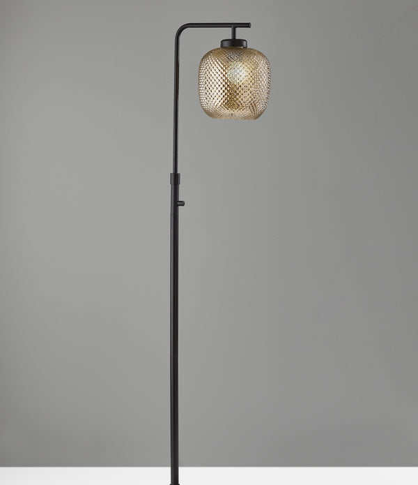 Retro Floor Lamp Bronze Metal with Mercury  Dotty Glass Shade