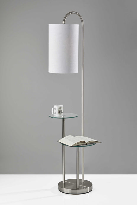 Lily Pad Glass Shelf Floor Lamp in Brushed Steel Metal