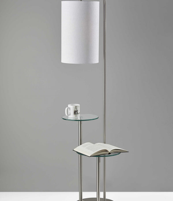 Lily Pad Glass Shelf Floor Lamp in Brushed Steel Metal