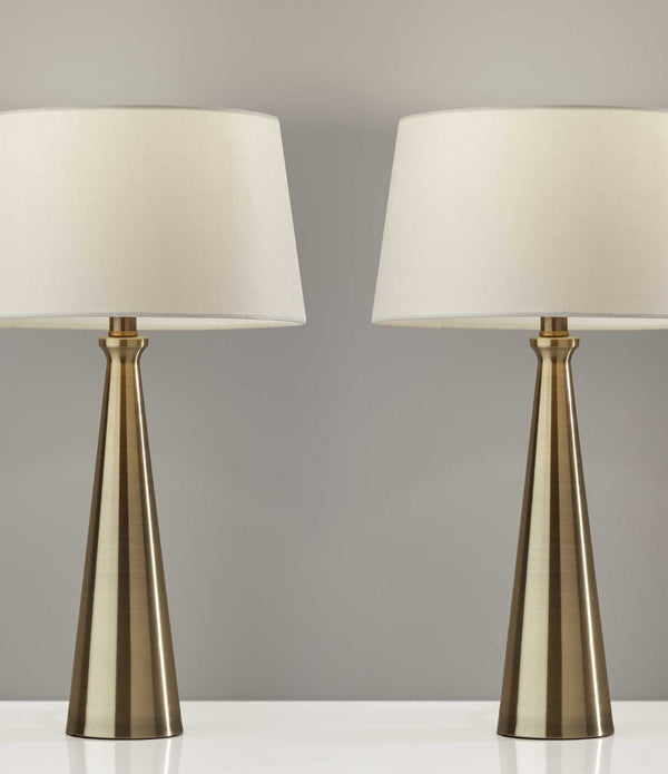 Set of 2 Contemporary Tapered Brass Metal Table Lamps