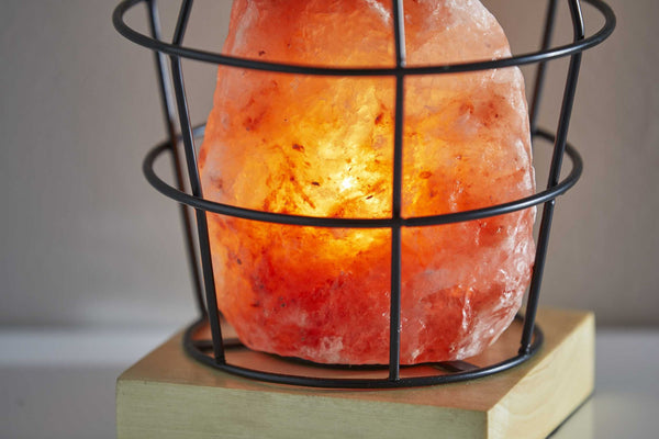 Himalayan Salt Table Lamp With Black Wire Basket