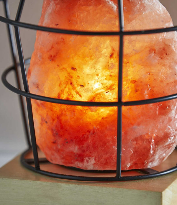 Himalayan Salt Table Lamp With Black Wire Basket