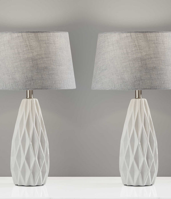 Set of 2 White Ceramic Geometric Base Table Lamp