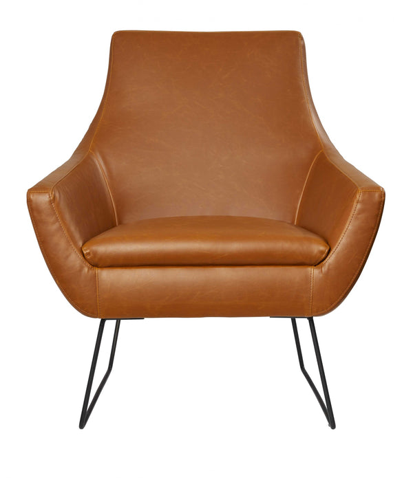 Retro Mod Distressed Camel Faux Leather Arm Chair