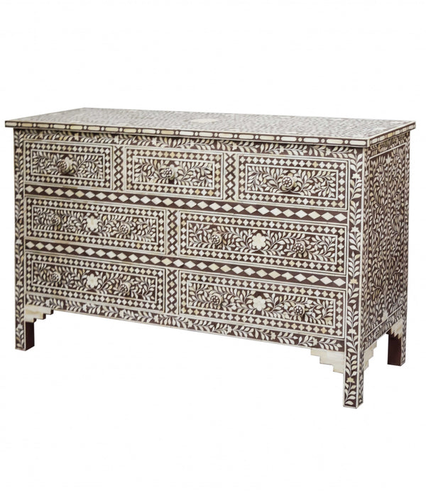 Moroccan Brown and White Bone Buffet or Dresser