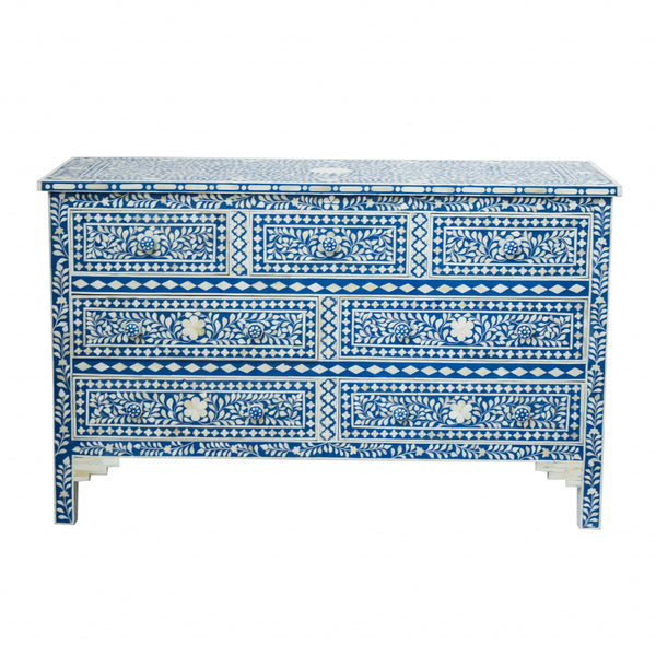 Moroccan Blue and White Bone Buffet or Dresser