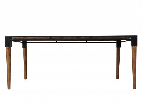 74" Natural Acacia and Mid Century Black Dining Table