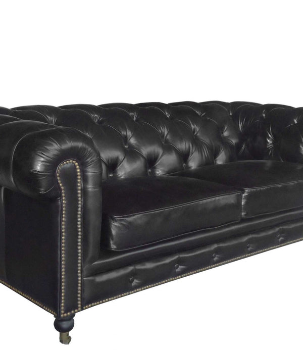 Black Leather Classic  Sofa 2 Places