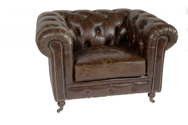 Brown Leather Classic Sofa 1 Places