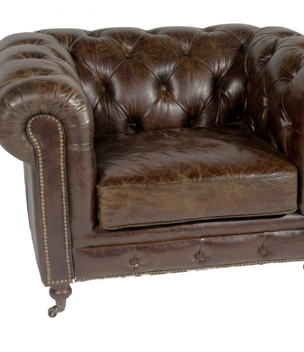 Brown Leather Classic Sofa 1 Places