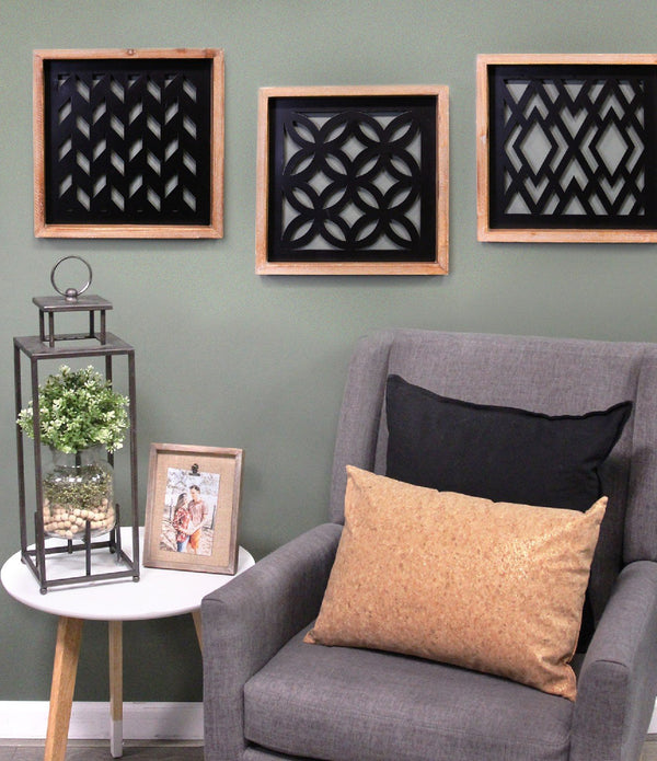 Modern Wood  Black Metal Wall Decor