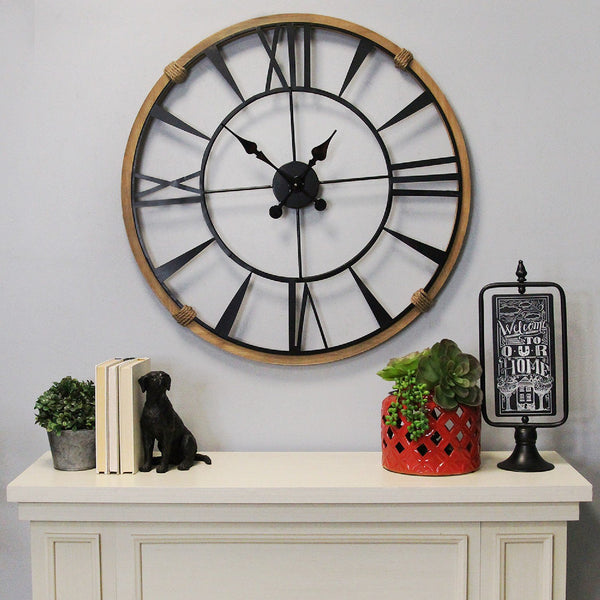 Round Metal  Wood Frame Columbus  Wall Clock