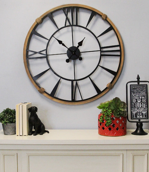 Round Metal  Wood Frame Columbus  Wall Clock