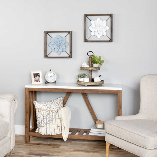 White Metal & Wood Framed Wall Flower