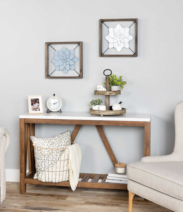 White Metal & Wood Framed Wall Flower