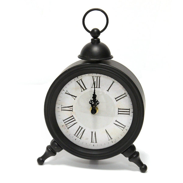 Vintage Look Black and White Metal Table Clock