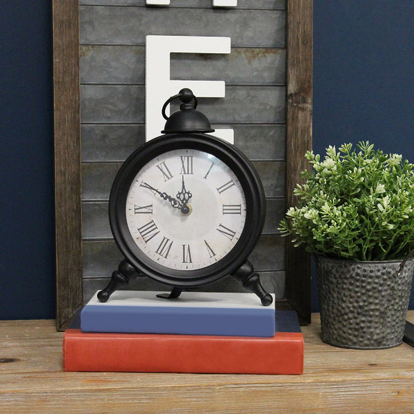 Vintage Look Black and White Metal Table Clock