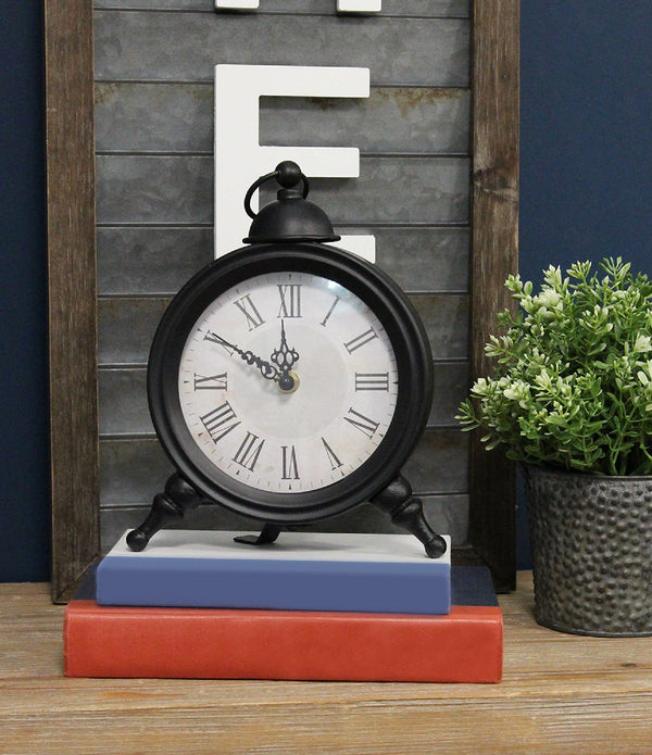 Vintage Look Black and White Metal Table Clock