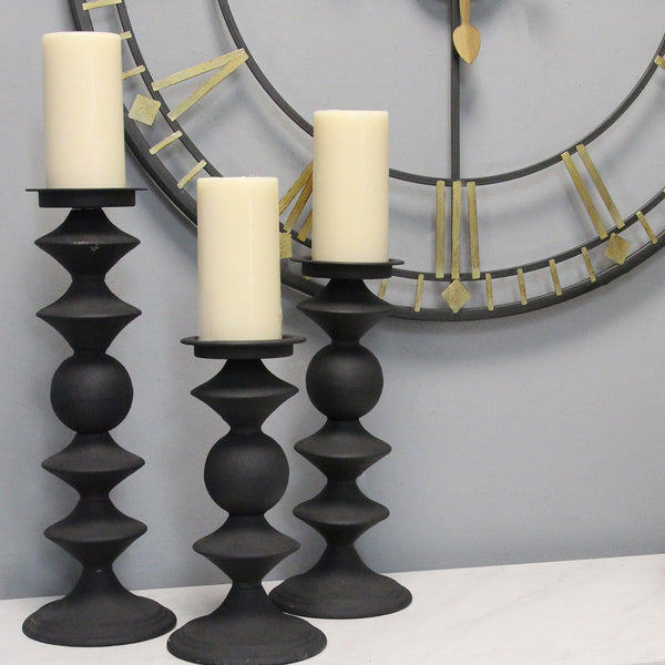 Set of 3 Modern Matte Black Metal Candlesticks