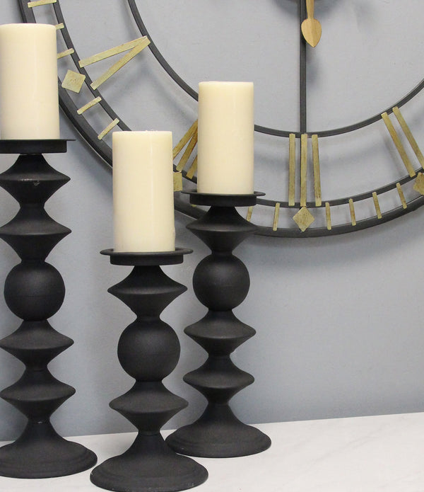 Set of 3 Modern Matte Black Metal Candlesticks