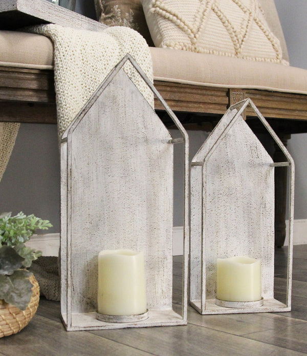 Set of 2 Farmhouse Style Distressed Metal Candleholders