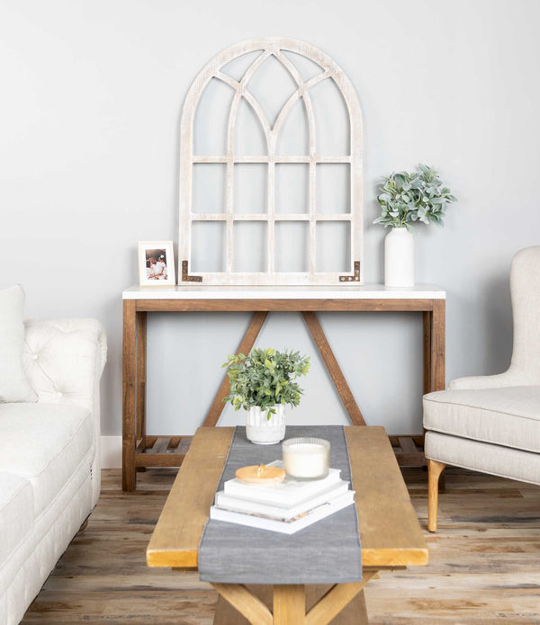 Distressed Wood Framed Window Arch Wall Decor