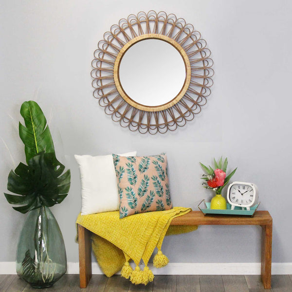 34 Bamboo Burst Rattan Wall Mirror