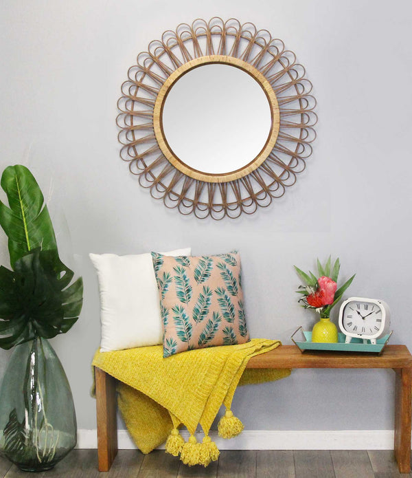 34 Bamboo Burst Rattan Wall Mirror