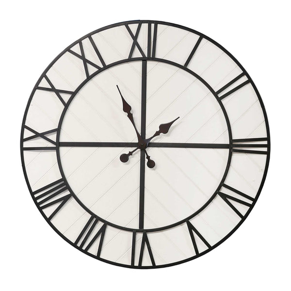 31.5 White Wood and Black Metal   Wall Clock