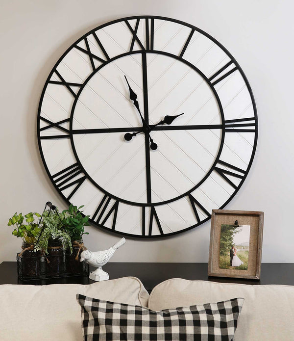 31.5 White Wood and Black Metal   Wall Clock