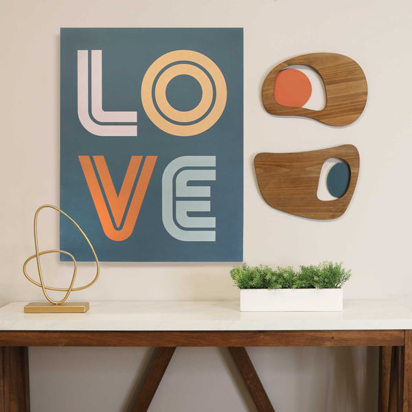 Retro Orange Walnut Wood and Metal Wall Decor