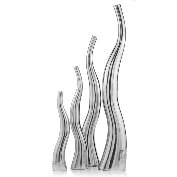 Set of 2 Modern Tall Silver Squiggly Floor Vases