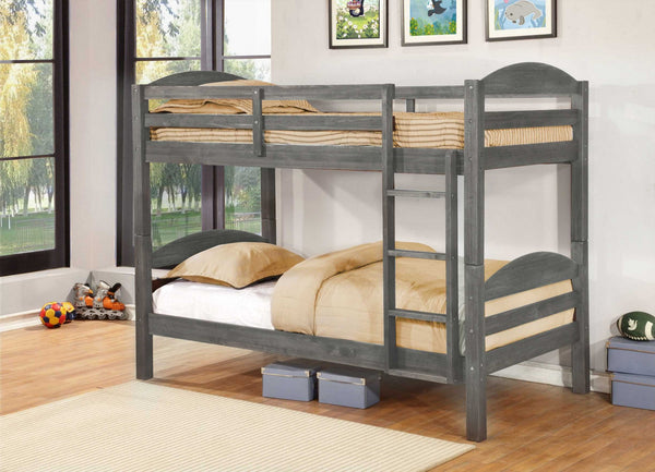 Transitional Grey Wash Natural Finish Twin over Twin Bunk Bed