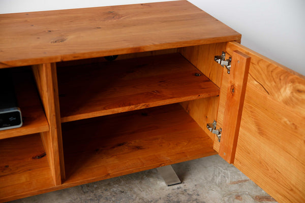 Retro Warm Natural Cherry And Steel TV Stand and Media Center